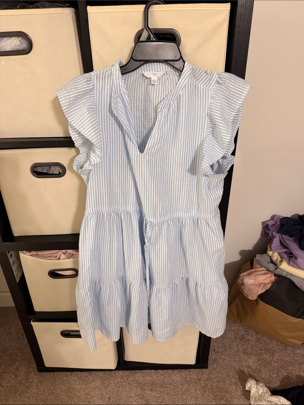 Time and tru Light Blue Seersucker Sundress with Tie Waist
